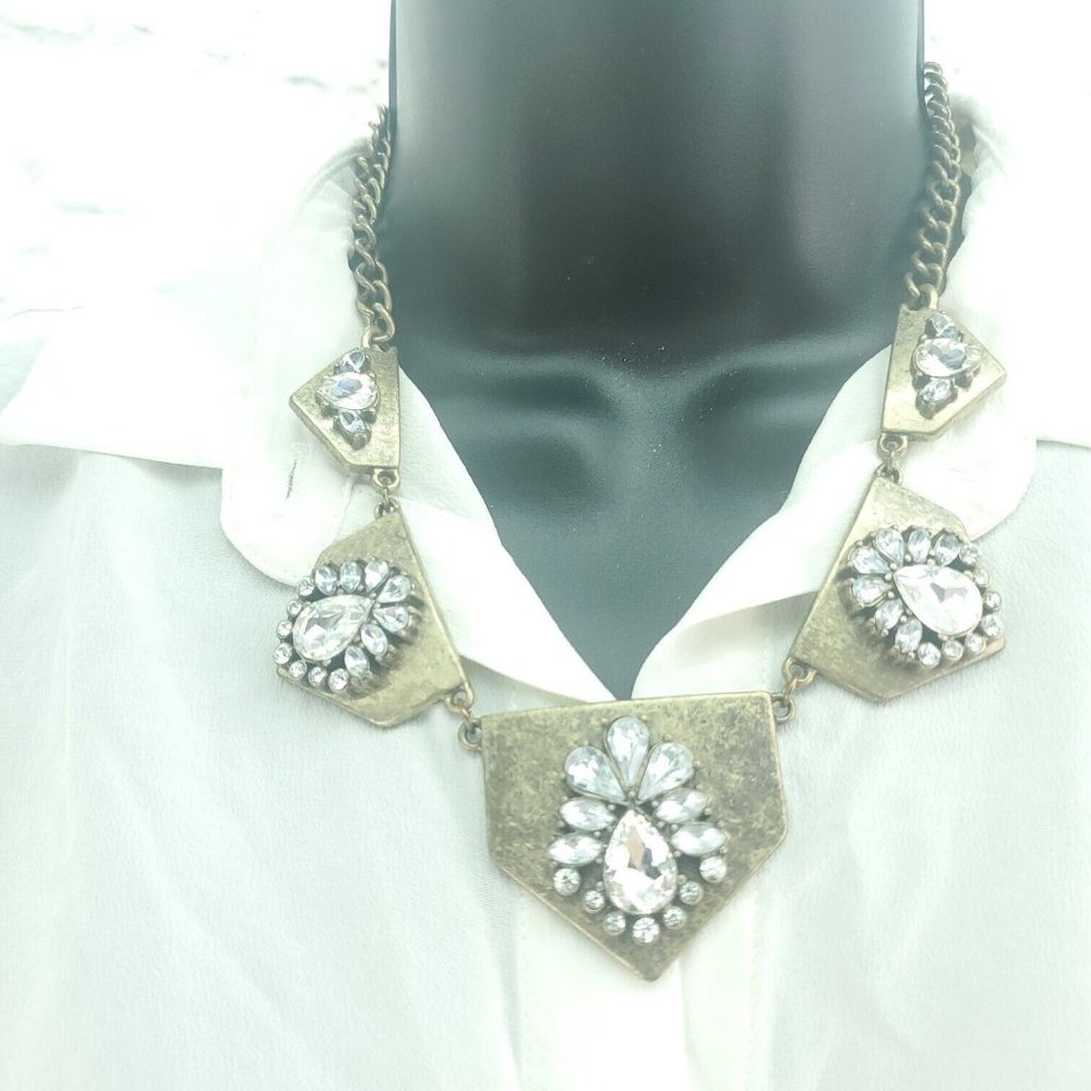 Womens Copper Plated Rhinestones Wheat Chain Lobster Clasp Choker Necklace